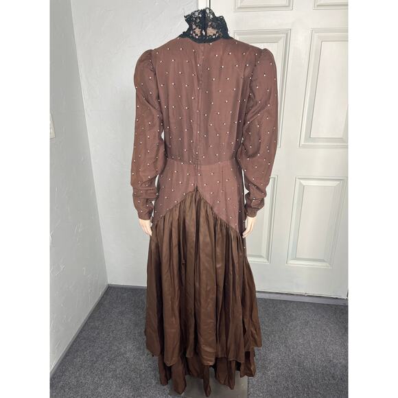 Vintage 60's Formal Women's Dress Embroidered Victorian Floral Maxi H18 - Picture 4 of 7